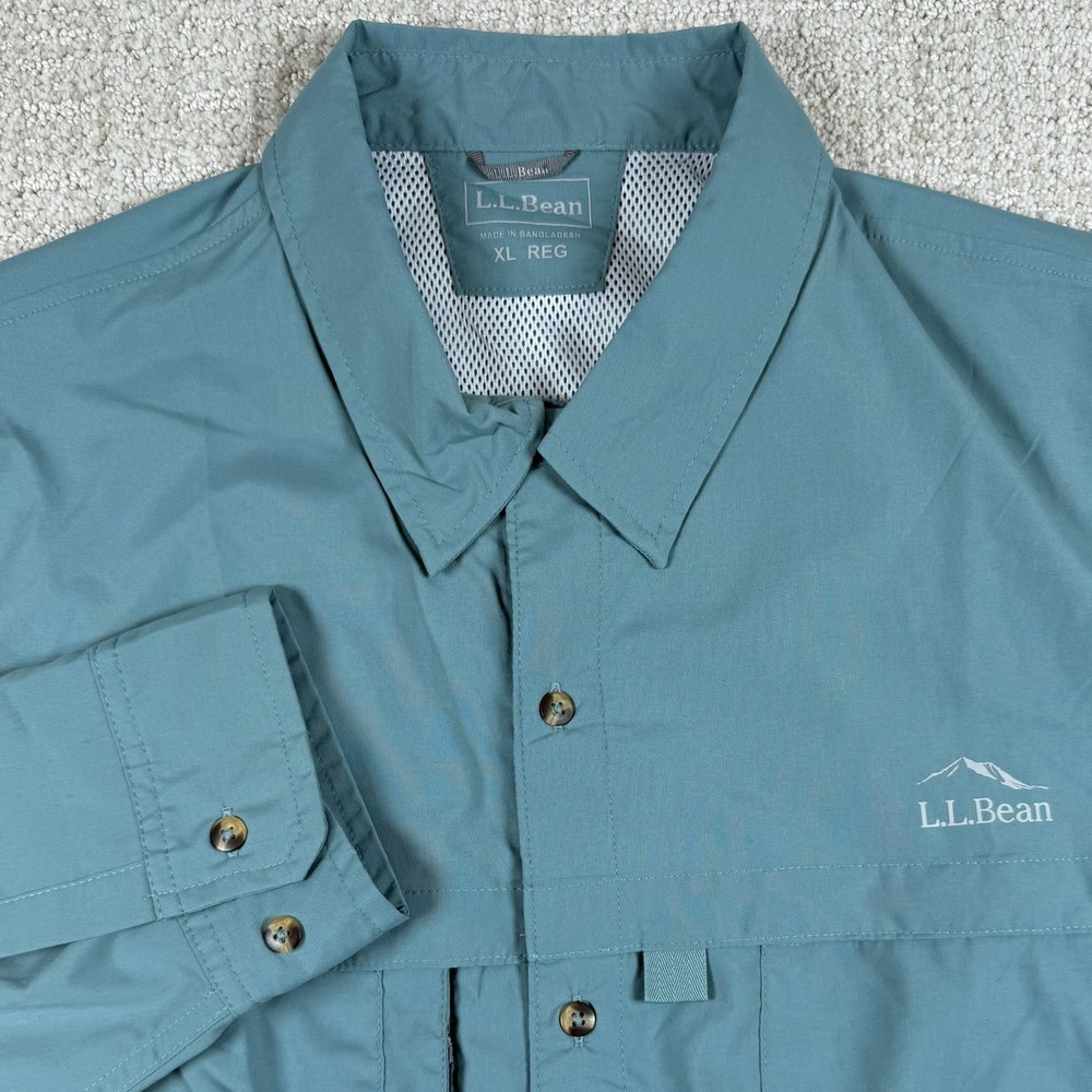 LL Bean Mens XL Tropicwear Teal Vented UPF Long Sleeve Button Up Shirt 515888